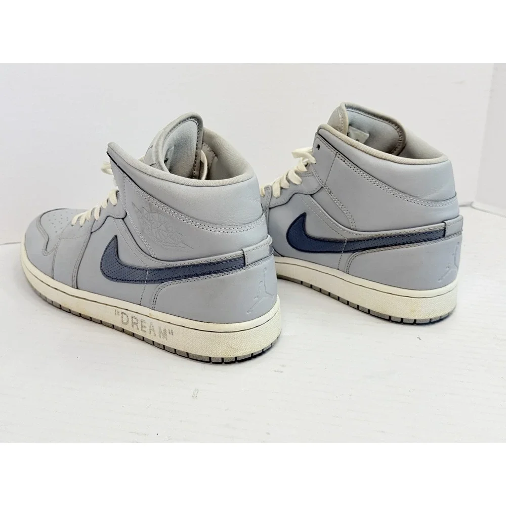 Nike Air Jordan 1 Mid Wolf Grey Armory Navy Men's 10.5 554724-033 Sneakers